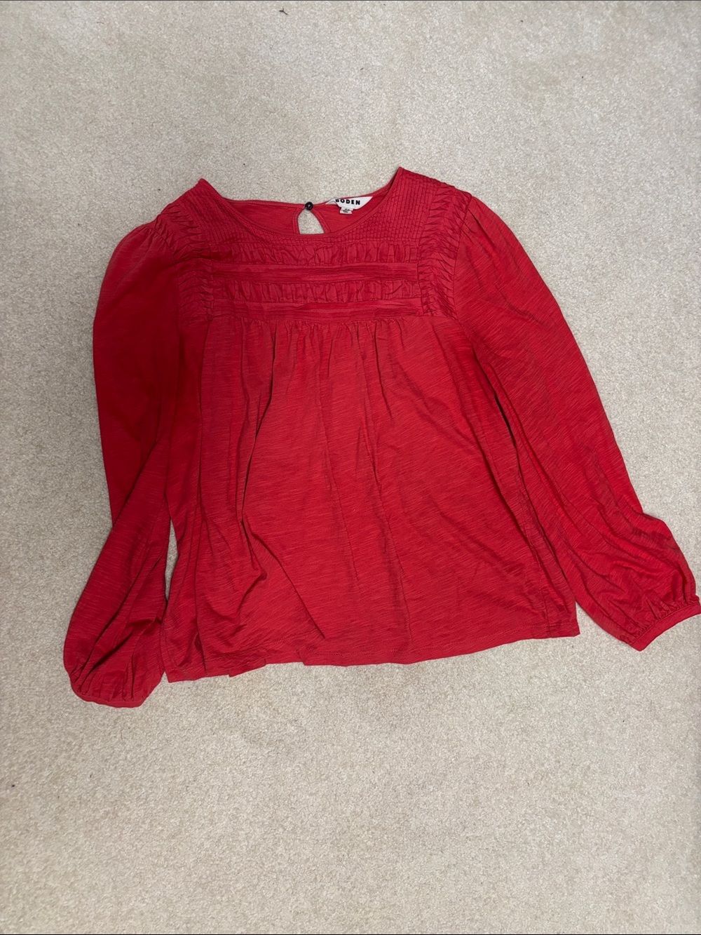 Women’s coral Long-Sleeve Smocked Peasant Top